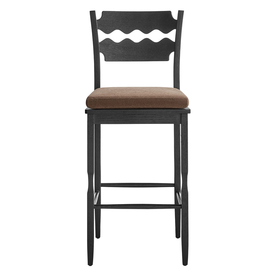Jax Oak Wood Bar Stool With Wavy Razor Back and Cushion by Modway
