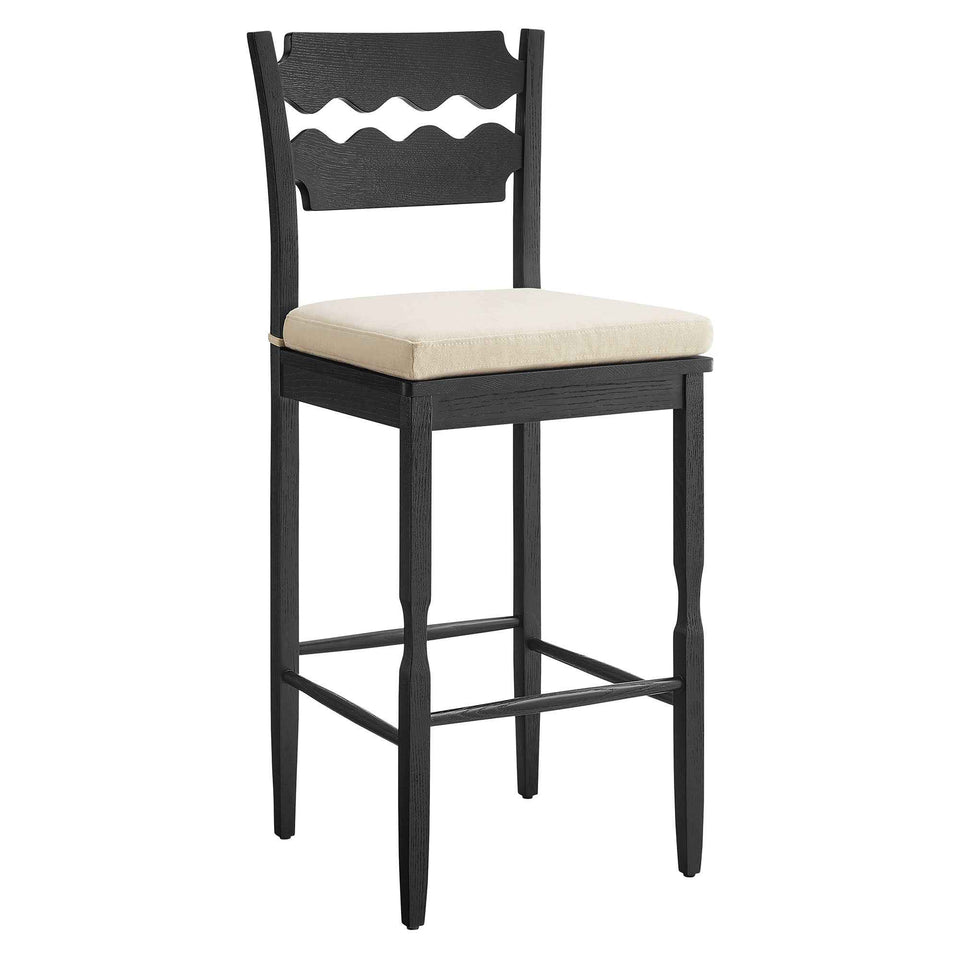 Jax Oak Wood Bar Stool With Wavy Razor Back and Cushion by Modway