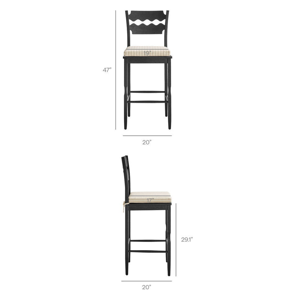 Jax Oak Wood Bar Stool With Wavy Razor Back and Cushion by Modway