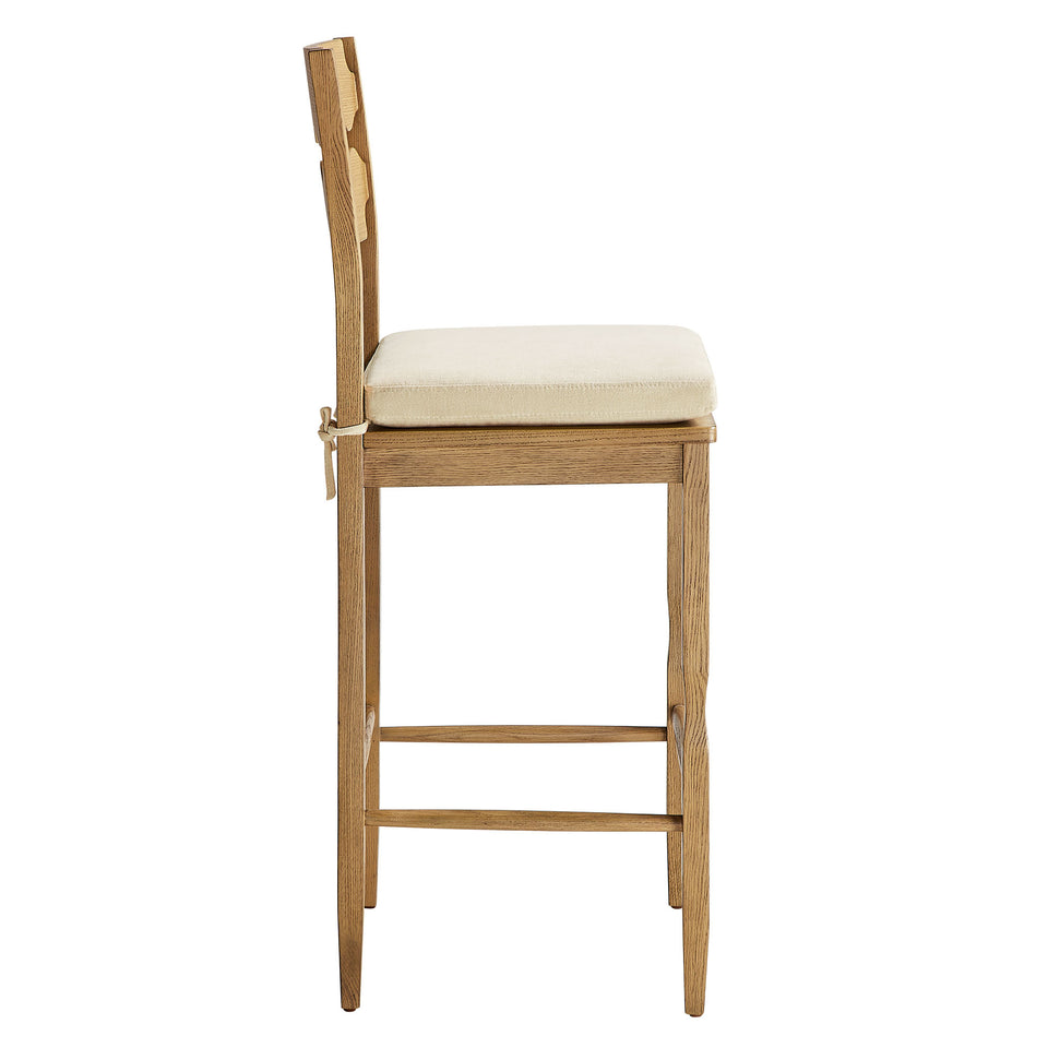 Jax Oak Wood Bar Stool With Wavy Razor Back and Cushion by Modway