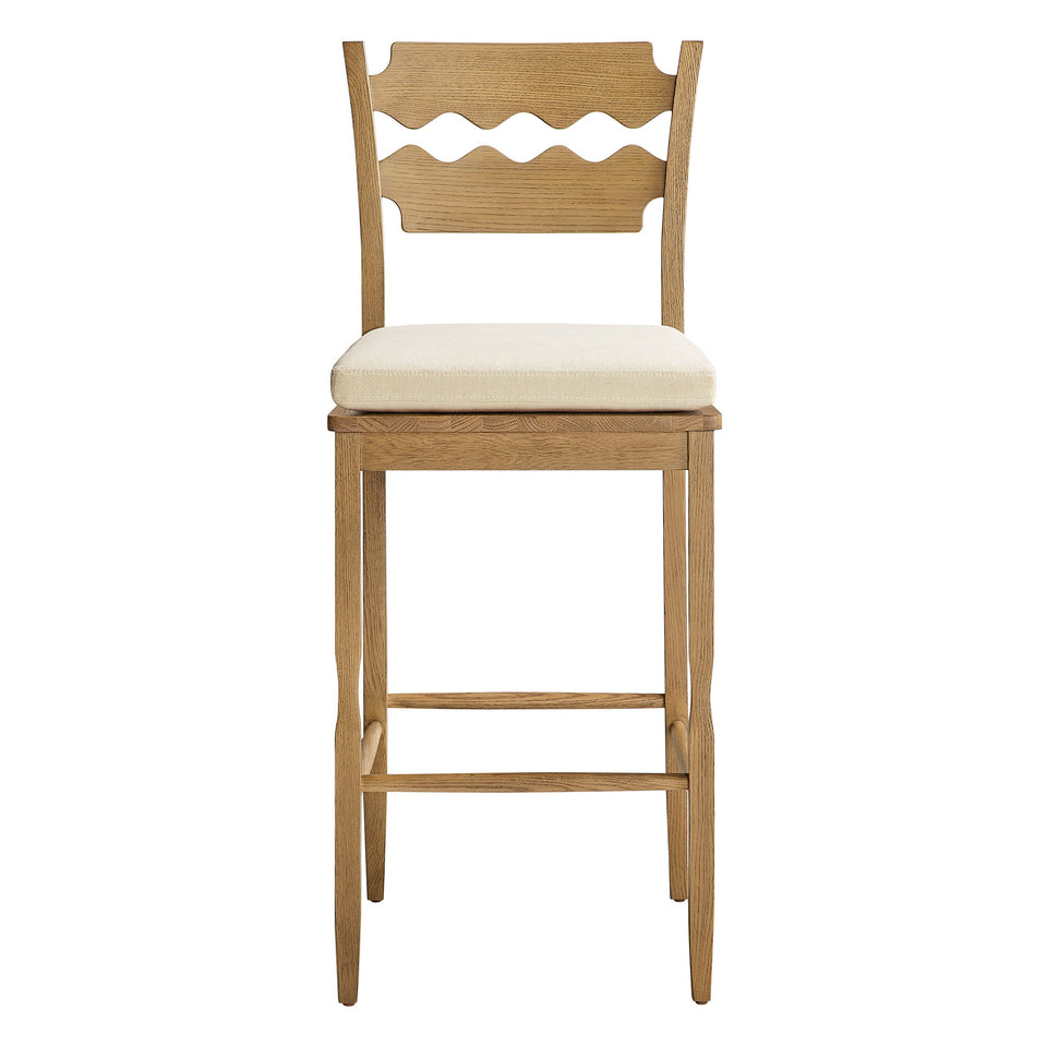 Jax Oak Wood Bar Stool With Wavy Razor Back and Cushion by Modway