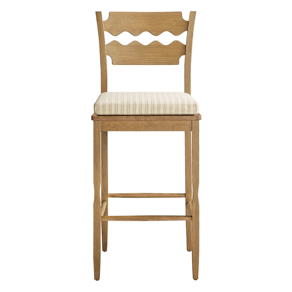 Jax Oak Wood Bar Stool With Wavy Razor Back and Cushion by Modway