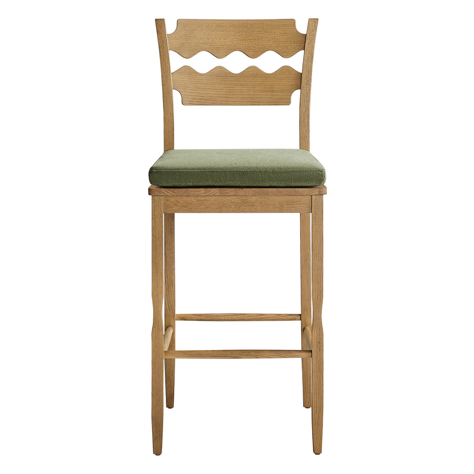 Jax Oak Wood Bar Stool With Wavy Razor Back and Cushion by Modway