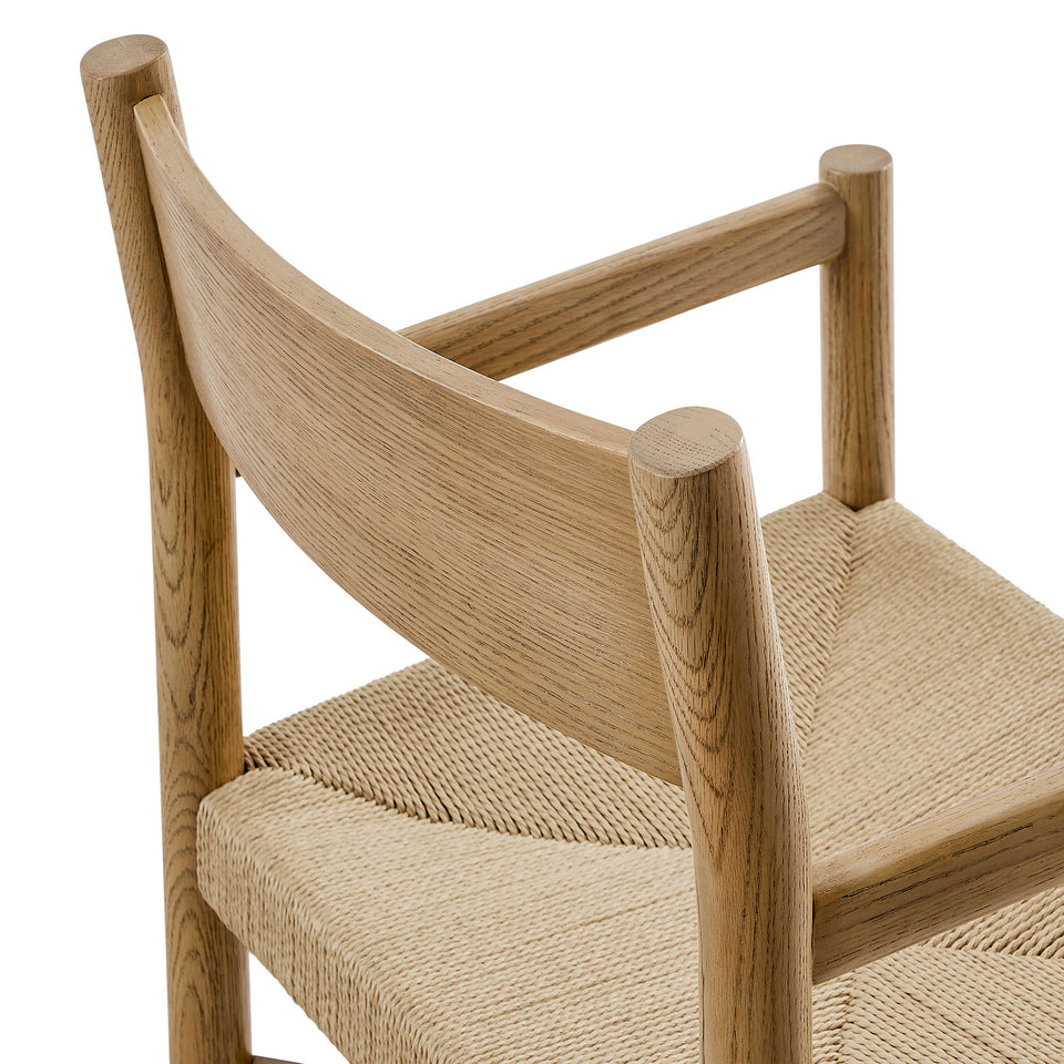 Alvia Oak Wood Dining Armchairs With Woven Seats Set of 2 by Modway