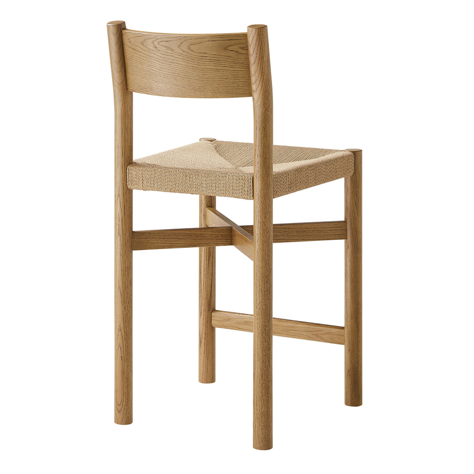 Alvia Oak Wood Counter Stools With Woven Seats Set of 2 by Modway