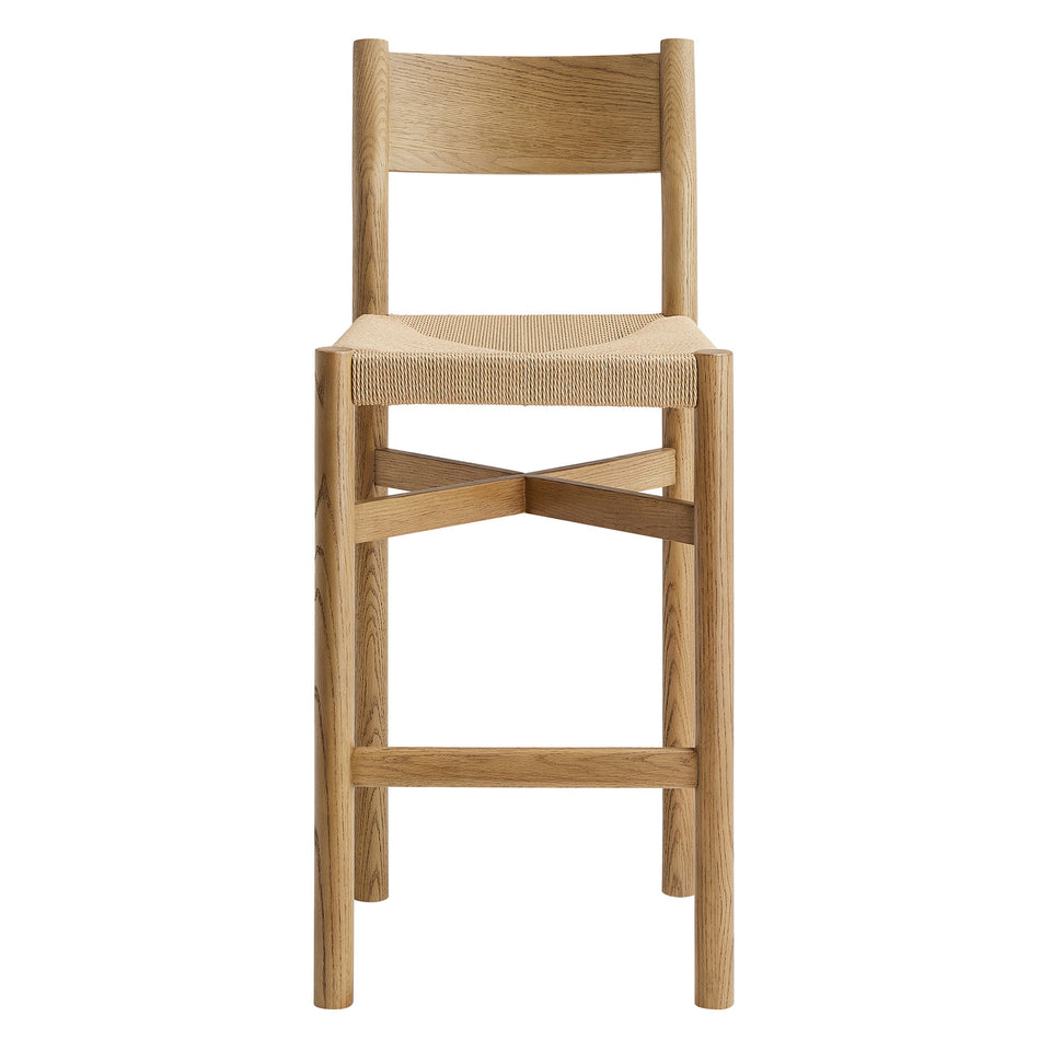 Alvia Oak Wood Bar Stools With Woven Seats Set of 2 by Modway