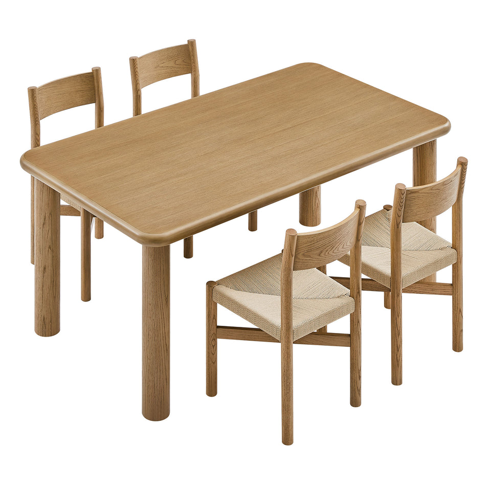 Alvia 5-Piece Oak Wood Dining Table and Chairs Set by Modway