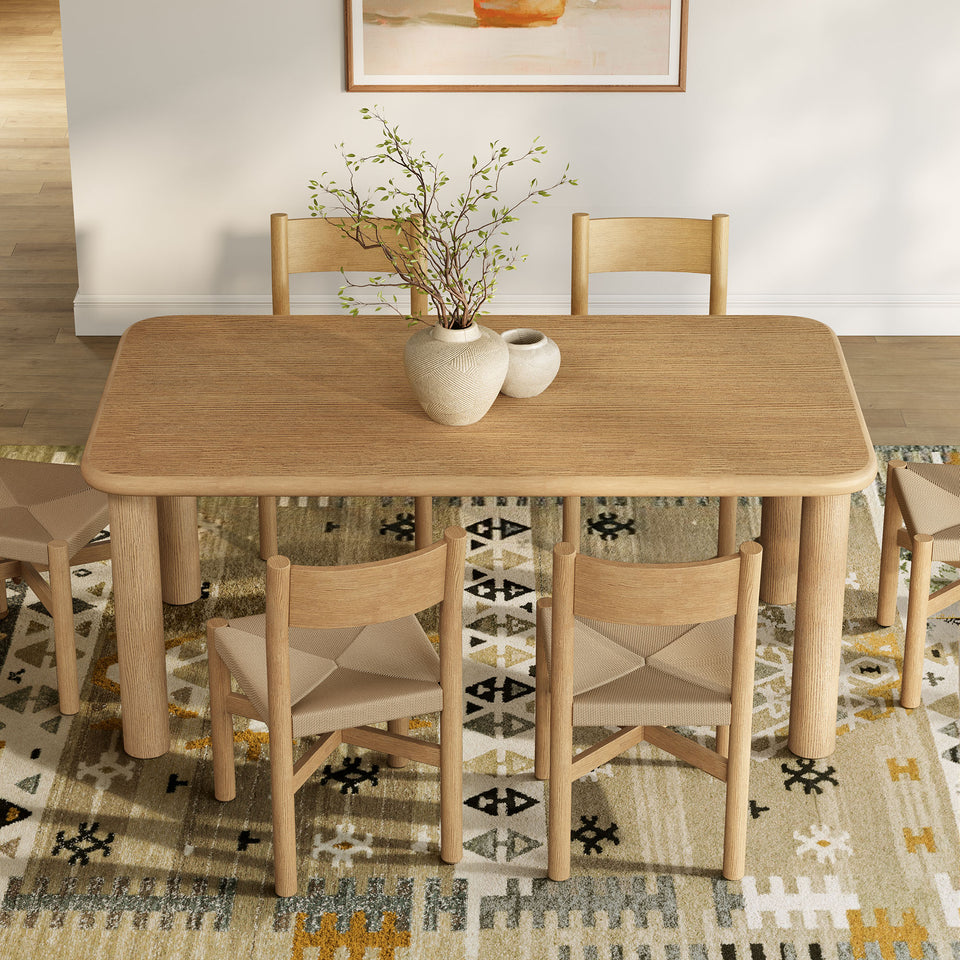 Alvia 7-Piece Oak Wood Dining Table and Chairs Set by Modway