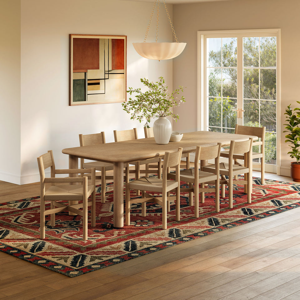 Alvia 9-Piece Oak Wood Extendable Dining Table and Chairs Set by Modway