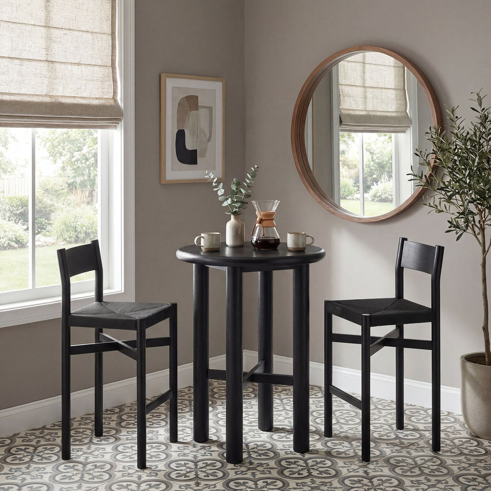 Alvia 3-Piece Round Oak Wood Bar Table With Bar Stools Set by Modway