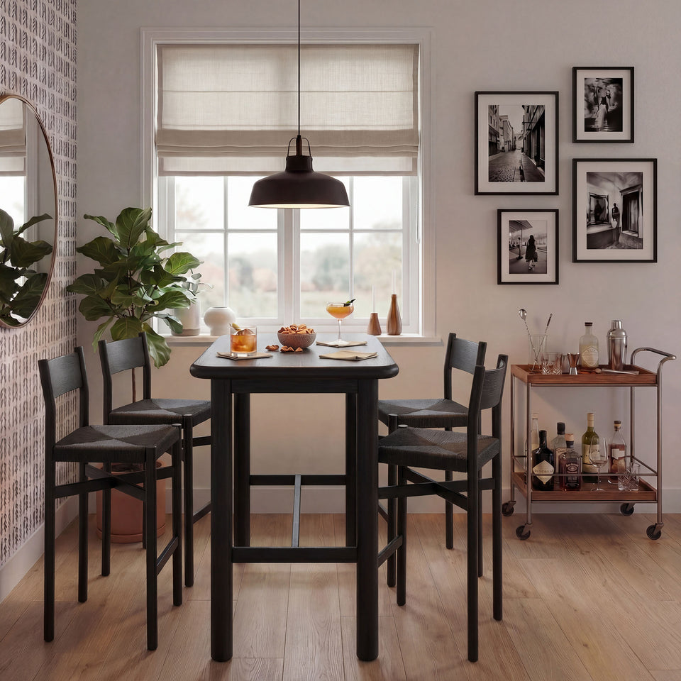Alvia 5-Piece Rectangular Oak Wood Bar Table With Bar Stools Set by Modway