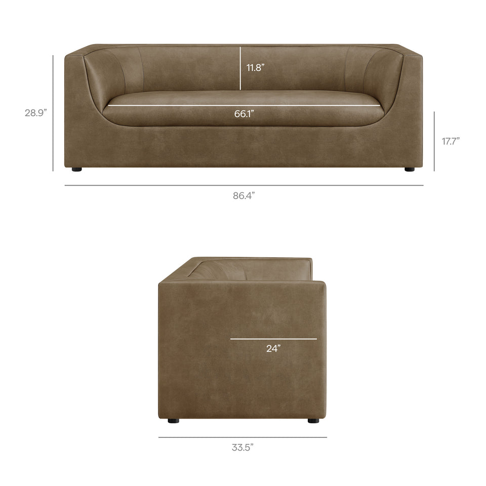 Hilda 86" Curved Back Vegan Leather Sofa by Modway
