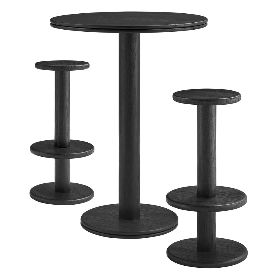 Neo 3-Piece Round Indoor - Outdoor Patio Wood Bar Table And Stool Set by Modway