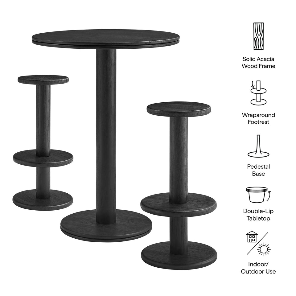 Neo 3-Piece Round Indoor - Outdoor Patio Wood Bar Table And Stool Set by Modway
