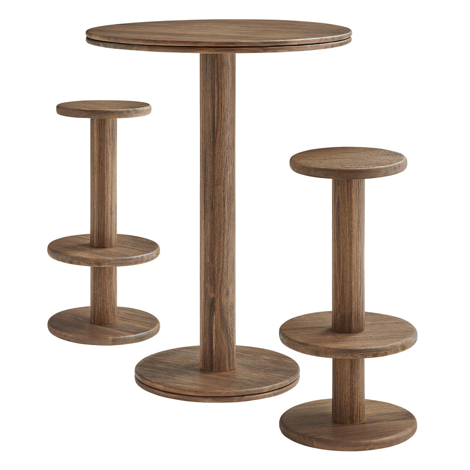 Neo 3-Piece Round Indoor - Outdoor Patio Wood Bar Table And Stool Set by Modway