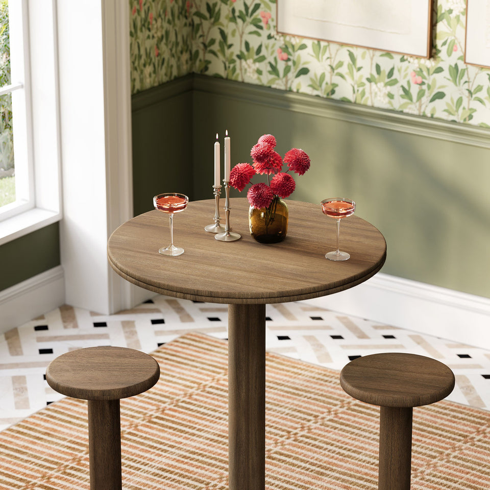 Neo 3-Piece Round Indoor - Outdoor Patio Wood Bar Table And Stool Set by Modway