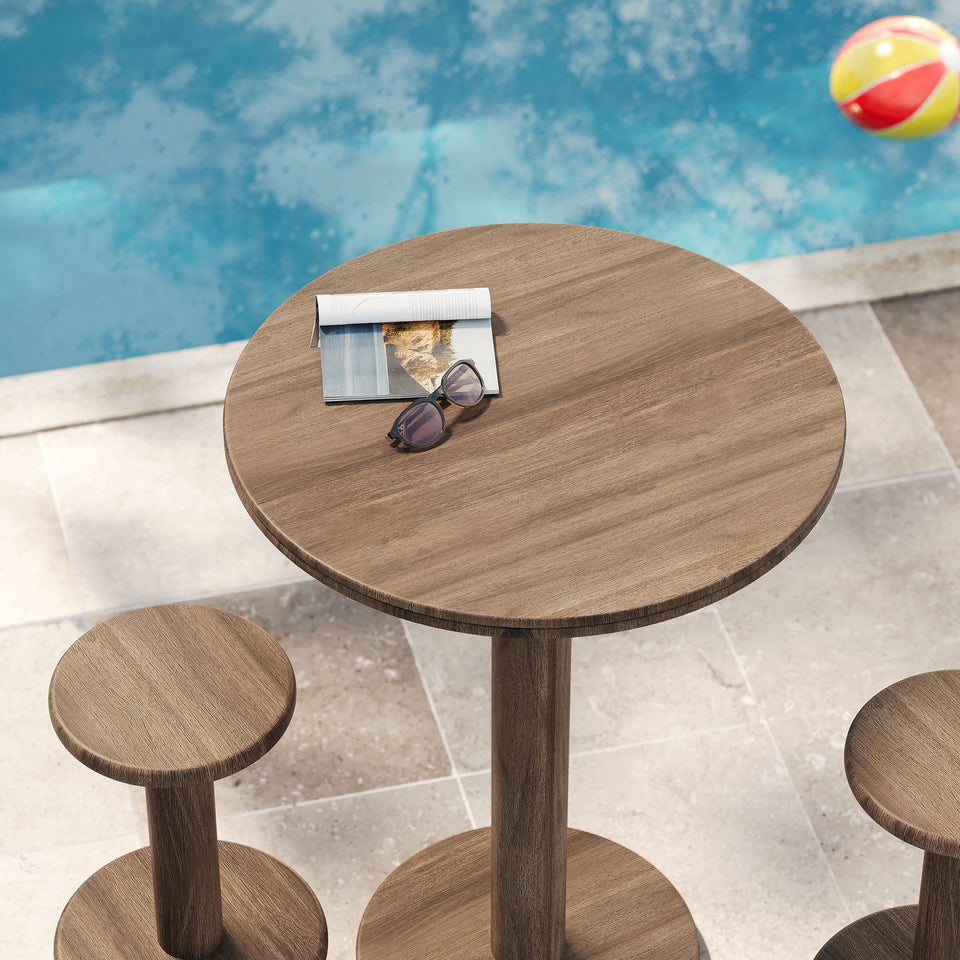 Neo 3-Piece Round Indoor - Outdoor Patio Wood Bar Table And Stool Set by Modway