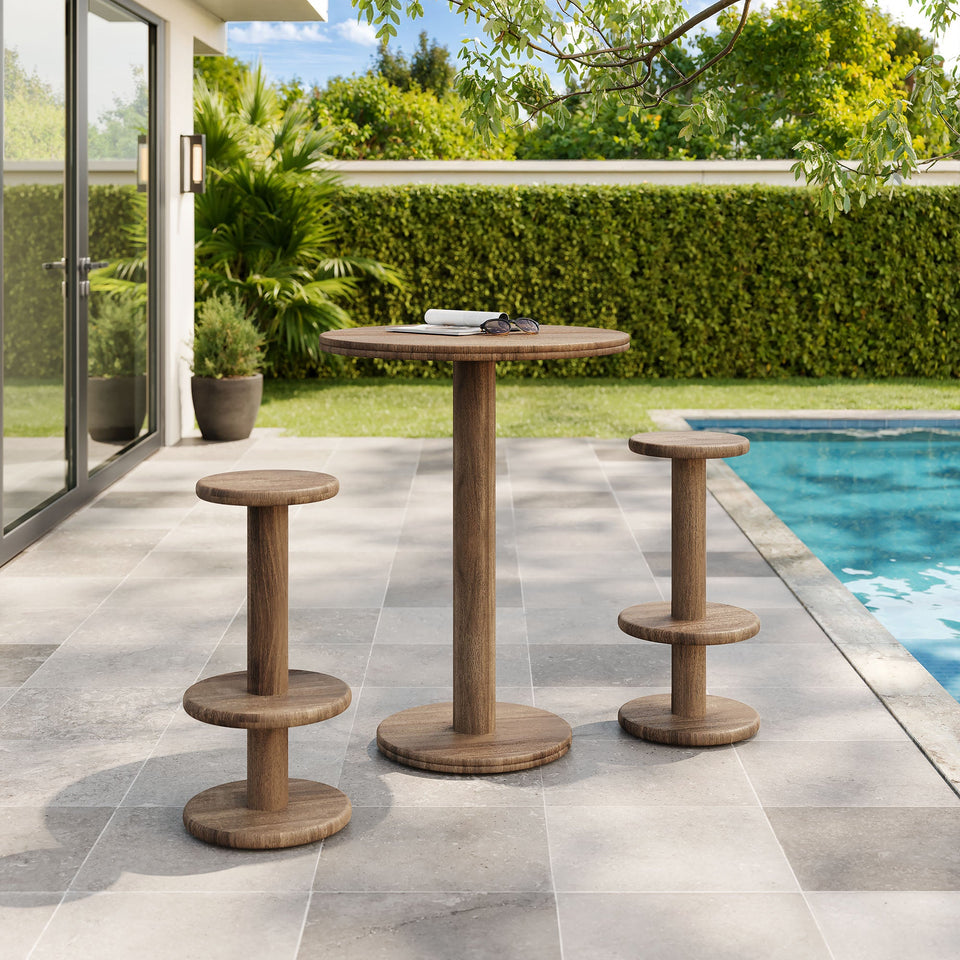 Neo 3-Piece Round Indoor - Outdoor Patio Wood Bar Table And Stool Set by Modway