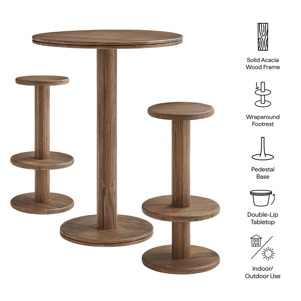 Neo 3-Piece Round Indoor - Outdoor Patio Wood Bar Table And Stool Set by Modway