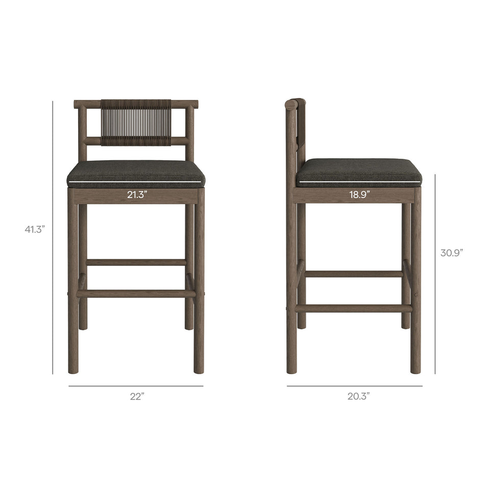 Eleni Outdoor Patio Teak Wood Bar Stools Set of 2 by Modway