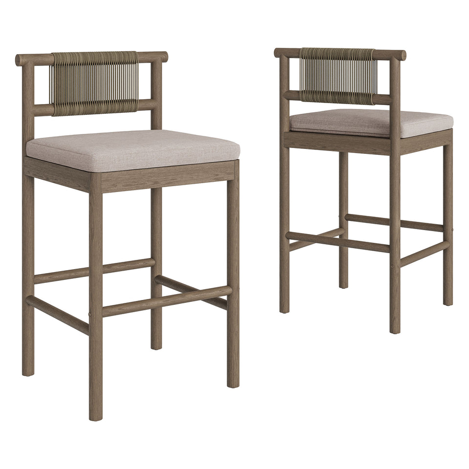 Eleni Outdoor Patio Teak Wood Bar Stools Set of 2 by Modway