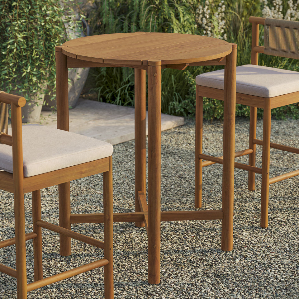 Eleni Round 35 Inch Outdoor Patio Teak Wood Round Bar Table by Modway