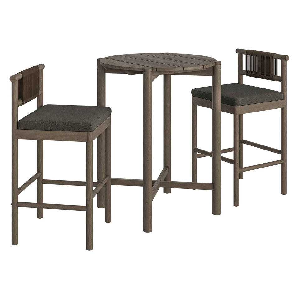 Eleni 3-Piece Outdoor Patio Teak Wood Bar Set by Modway