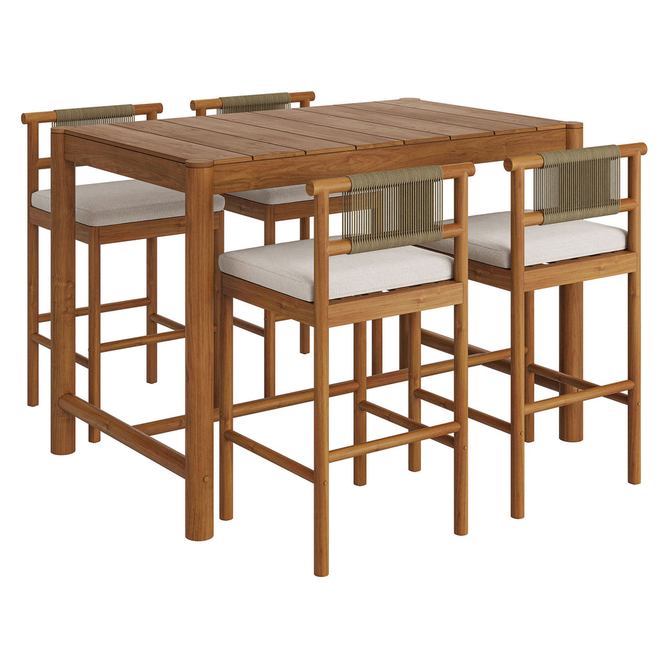 Eleni 5-Piece Outdoor Patio Teak Wood Bar Set by Modway