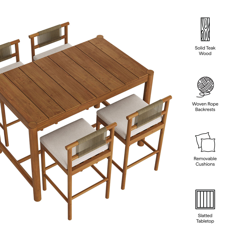 Eleni 5-Piece Outdoor Patio Teak Wood Bar Set by Modway