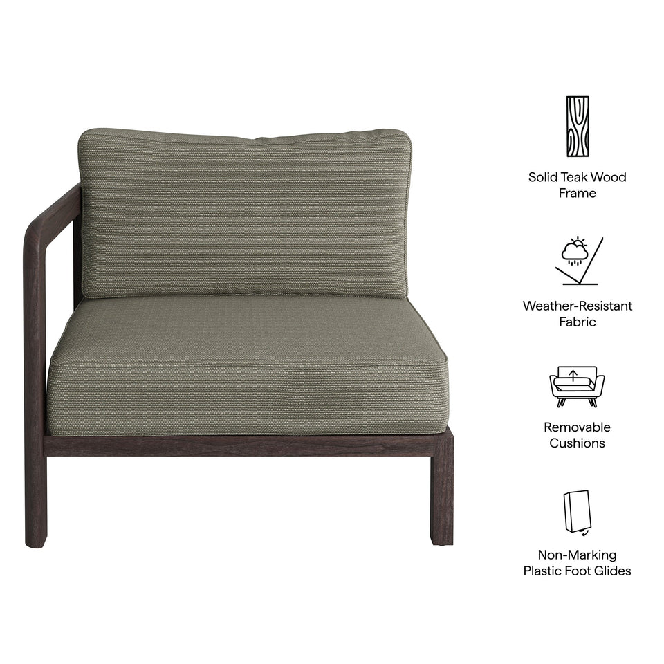 Kona Outdoor Teak Wood Left-Arm Facing Modular Armchair by Modway