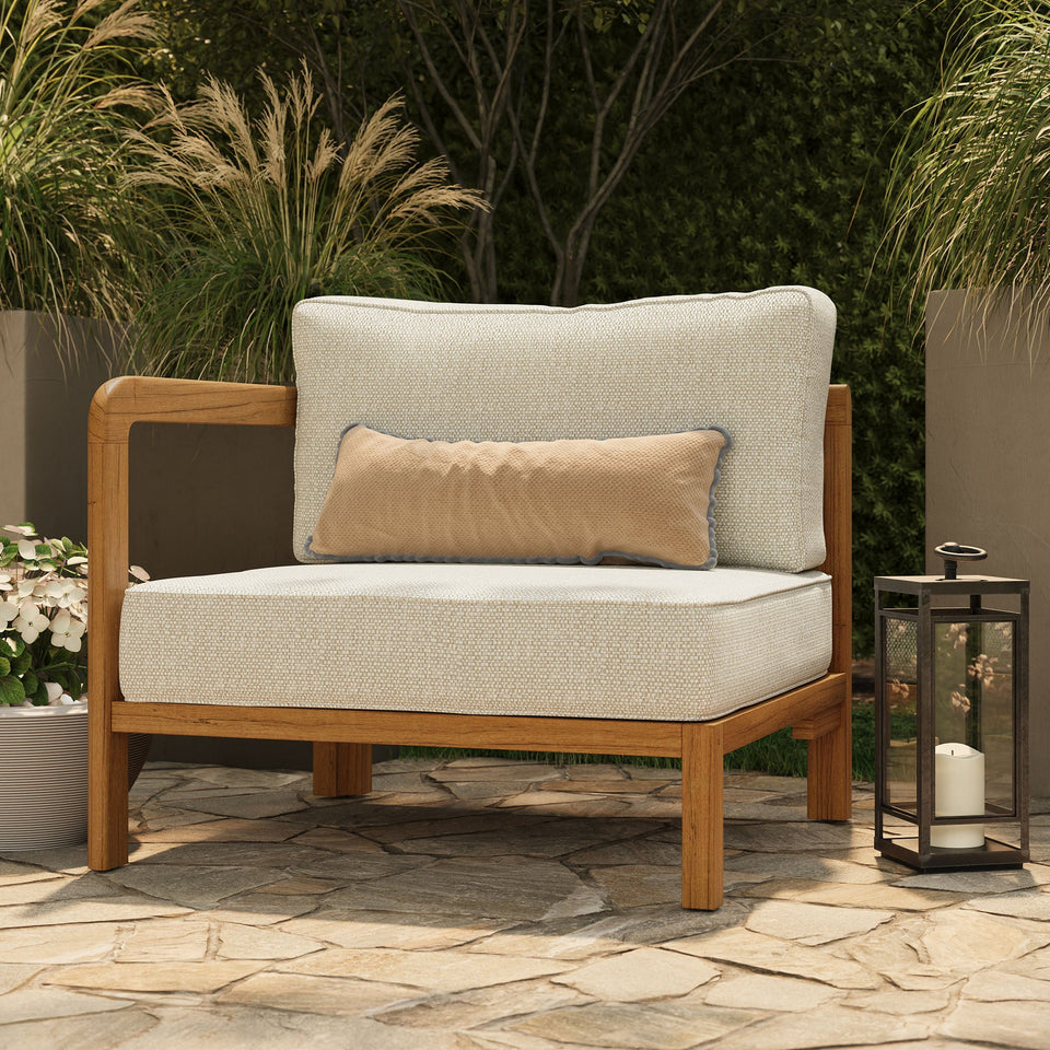Kona Outdoor Teak Wood Left-Arm Facing Modular Armchair by Modway
