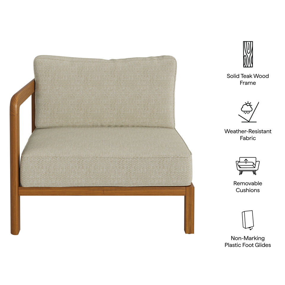 Kona Outdoor Teak Wood Left-Arm Facing Modular Armchair by Modway