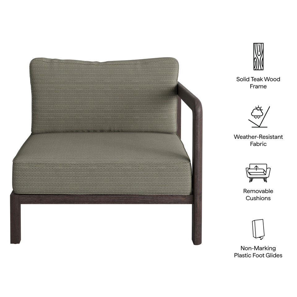 Kona Outdoor Teak Wood Right-Arm Facing Modular Armchair by Modway