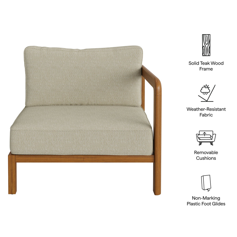 Kona Outdoor Teak Wood Right-Arm Facing Modular Armchair by Modway