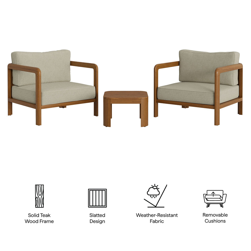 Kona 3-Piece Outdoor Teak Wood Furniture Set by Modway