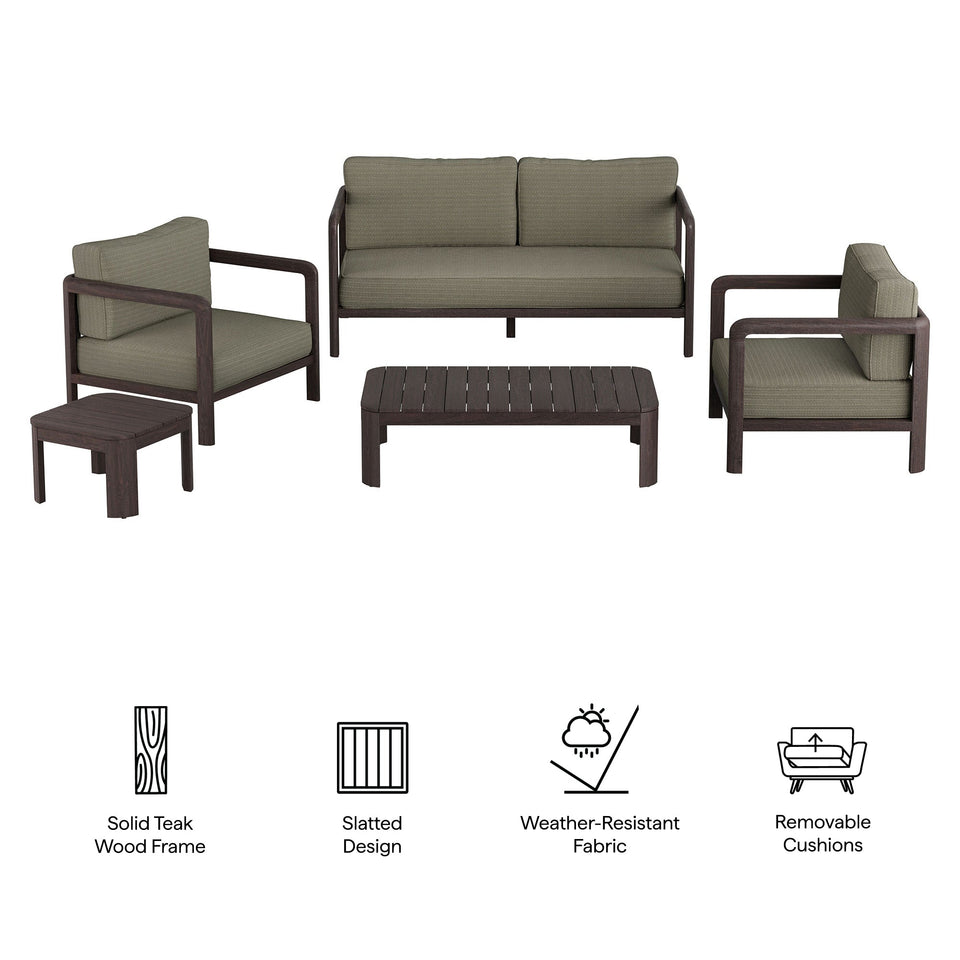 Kona 5-Piece Outdoor Teak Wood Furniture Set by Modway