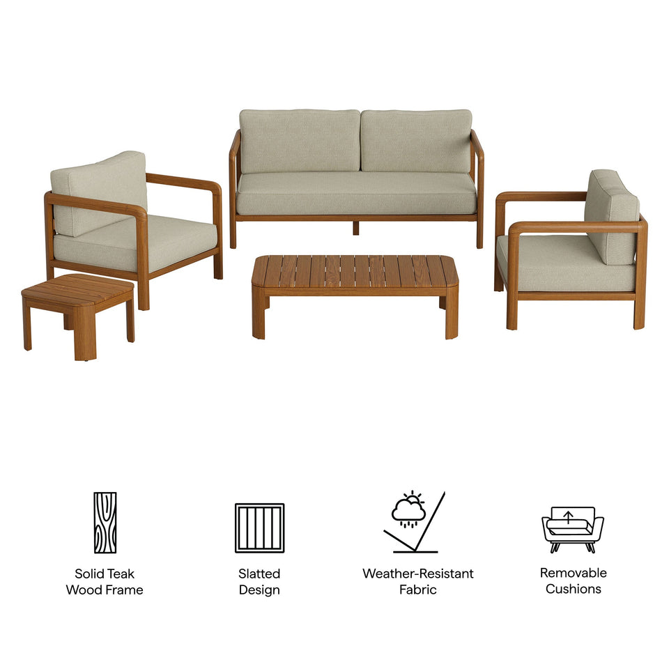 Kona 5-Piece Outdoor Teak Wood Furniture Set by Modway
