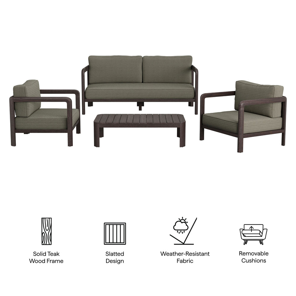 Kona 4-Piece Outdoor Teak Wood Furniture Set by Modway