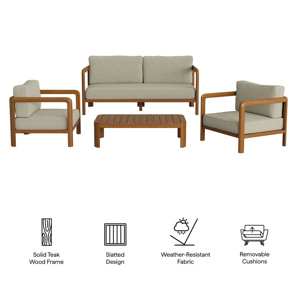 Kona 4-Piece Outdoor Teak Wood Furniture Set by Modway
