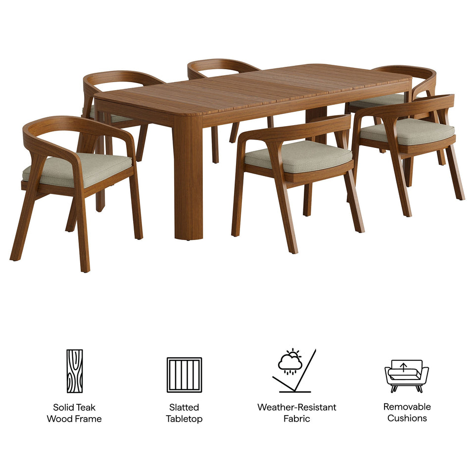 Kona 7-Piece Outdoor Teak Wood Dining Set by Modway