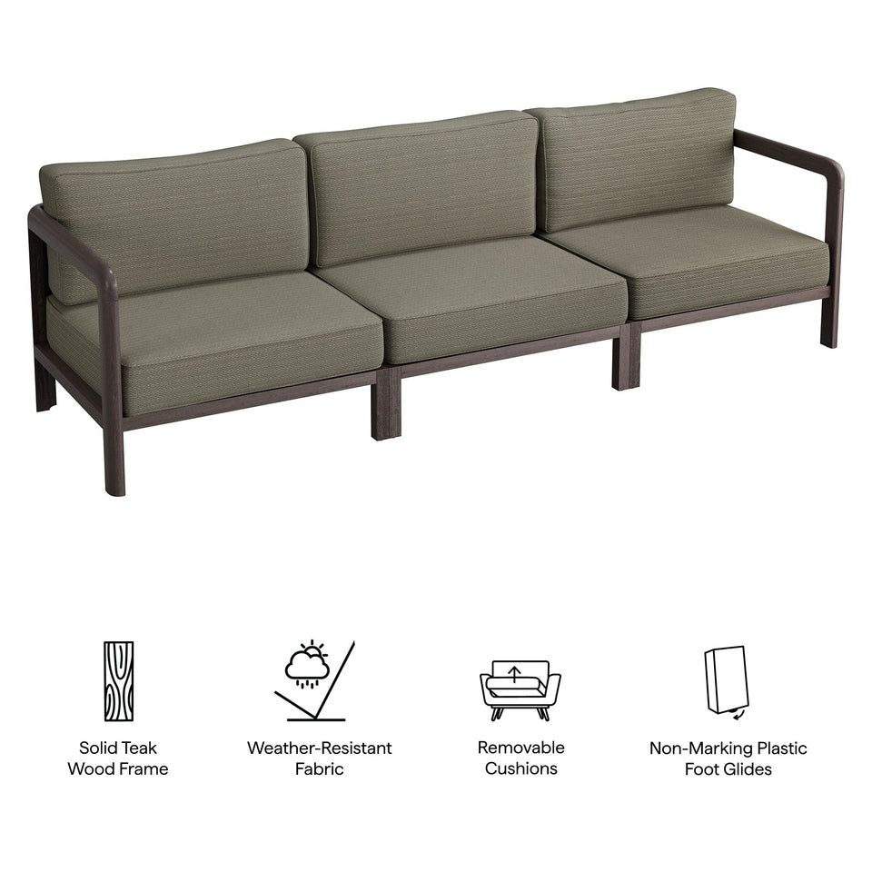 Kona 3-Piece Outdoor Teak Wood Modular Sofa Set by Modway