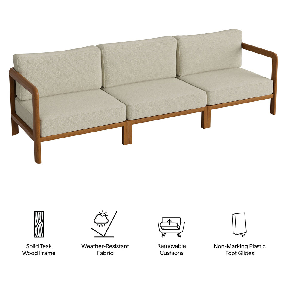 Kona 3-Piece Outdoor Teak Wood Modular Sofa Set by Modway