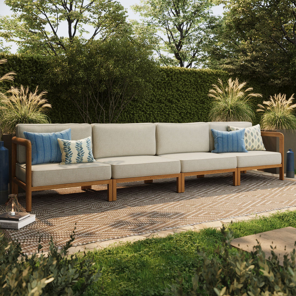 Kona 4-Piece Outdoor Teak Wood Modular Sofa Set by Modway