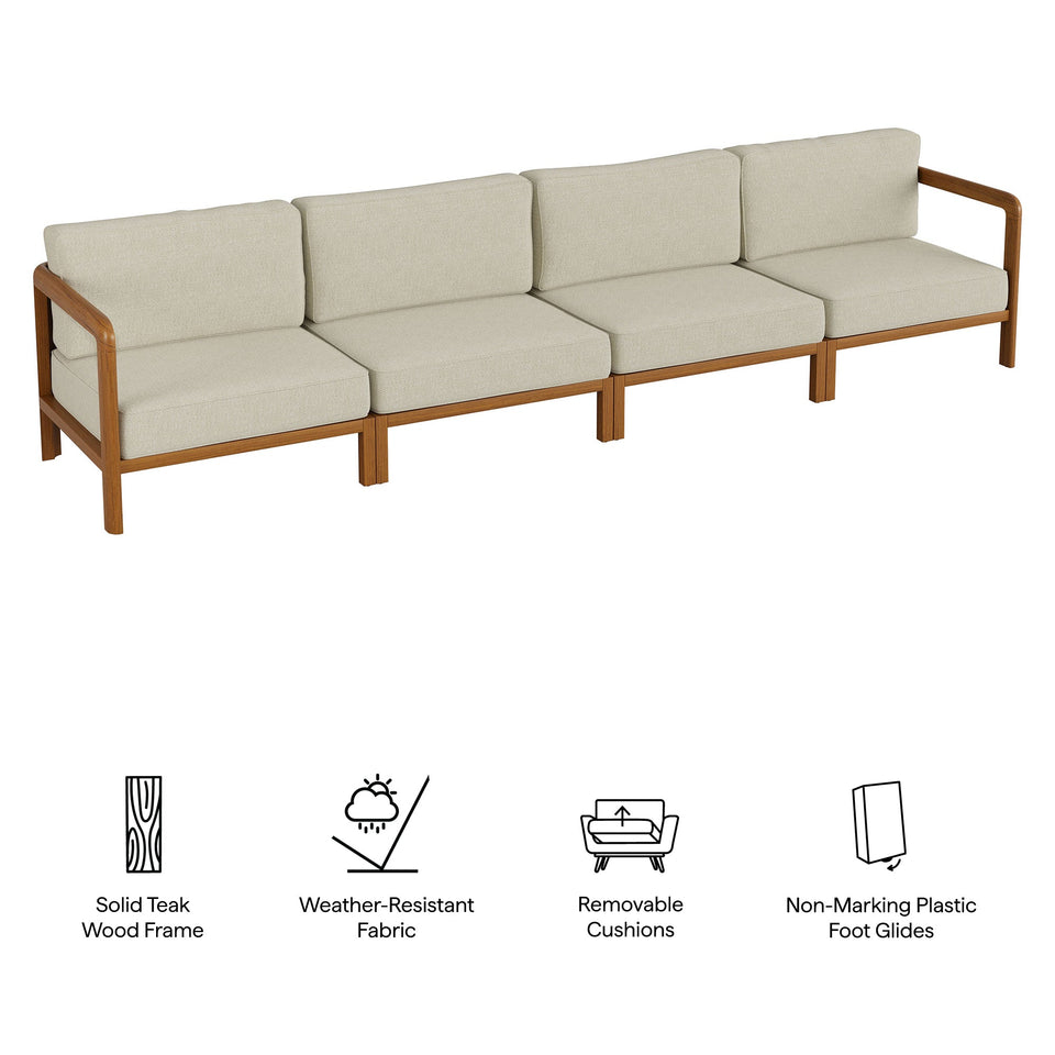 Kona 4-Piece Outdoor Teak Wood Modular Sofa Set by Modway