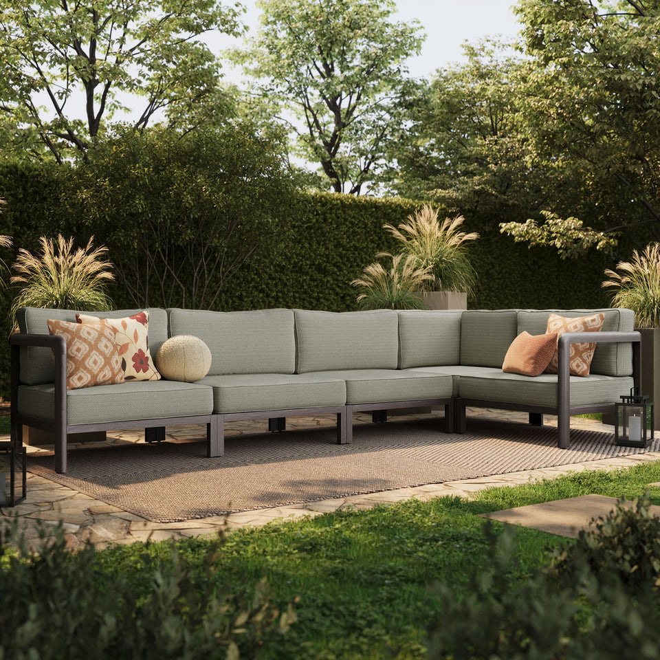 Kona L-Shaped Outdoor Teak Wood Modular Sofa by Modway