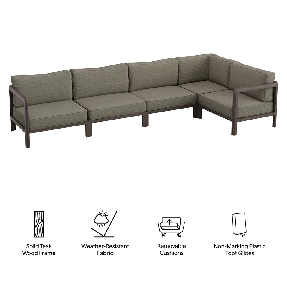 Kona L-Shaped Outdoor Teak Wood Modular Sofa by Modway