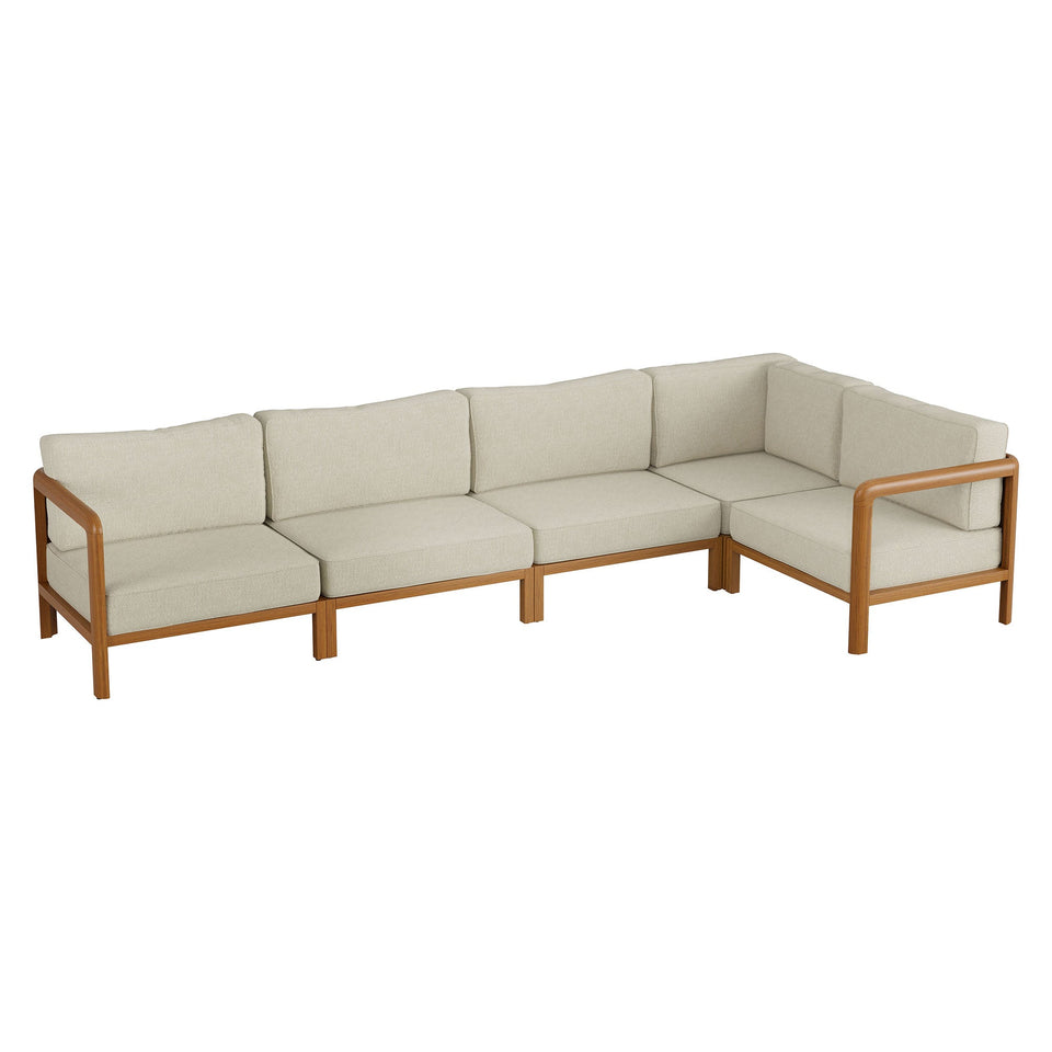 Kona L-Shaped Outdoor Teak Wood Modular Sofa by Modway