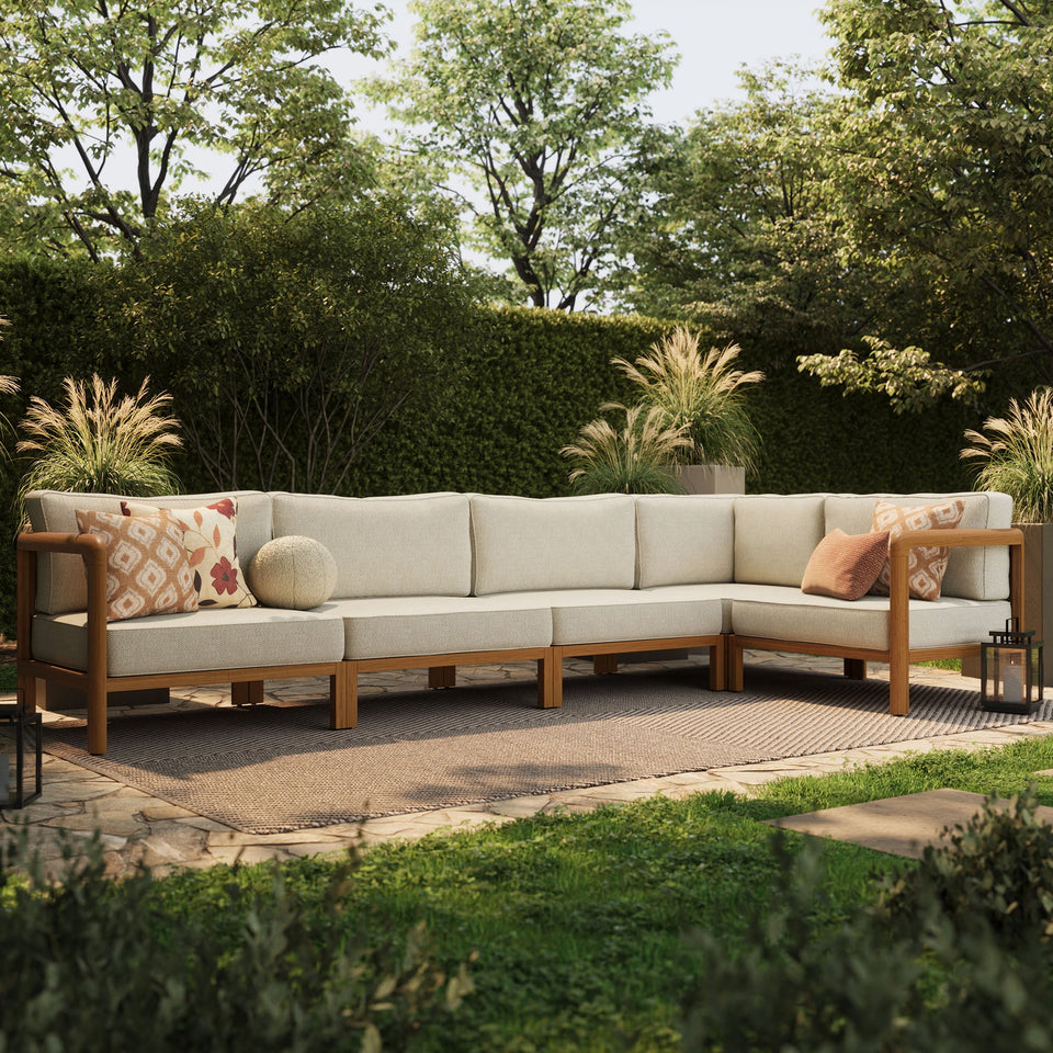 Kona L-Shaped Outdoor Teak Wood Modular Sofa by Modway