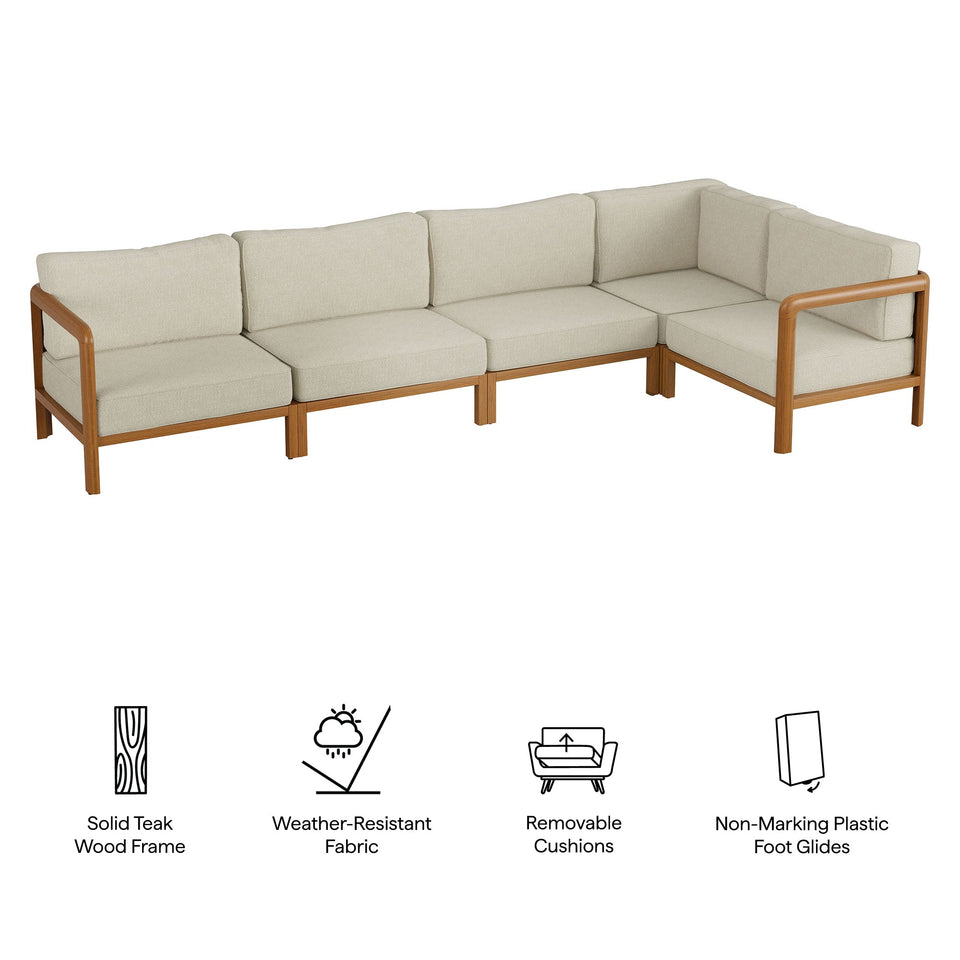 Kona L-Shaped Outdoor Teak Wood Modular Sofa by Modway