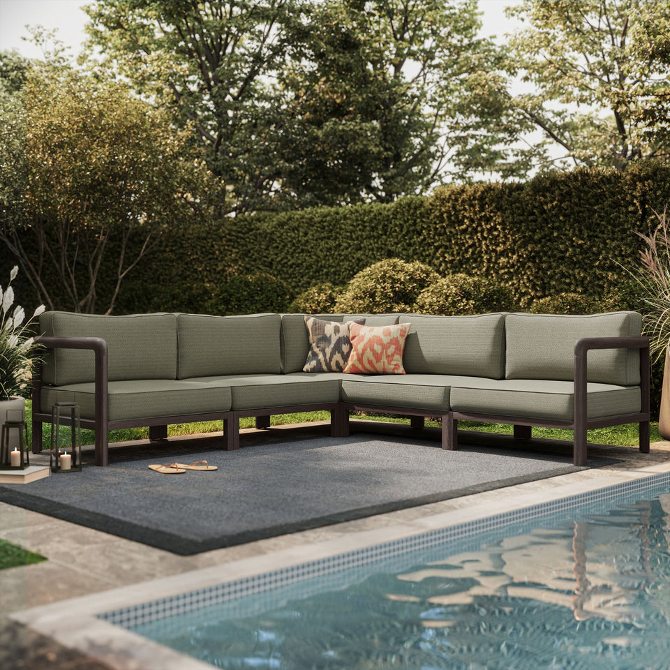 Kona 5-Piece Outdoor Teak Wood Corner Modular Sofa by Modway